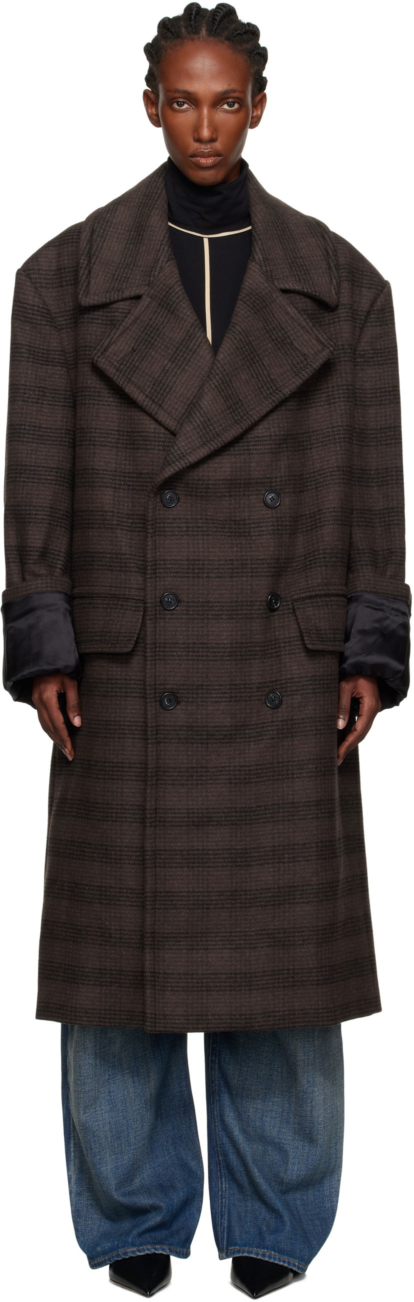 Rockar Maison Margiela MM6 Maison Margiela Checked Double-Breasted Coat Brun | S52AA0190 M35472
