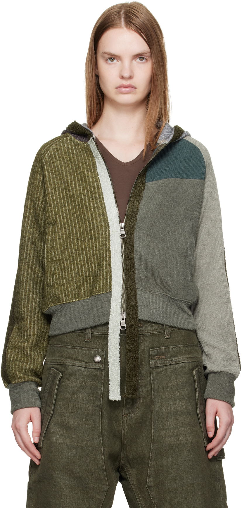 Sweatshirt Andersson Bell Andersson Bell Color Blocked Knit Zip-Up Hoodie Grön | atb1364w