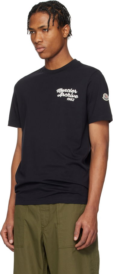 T-shirt Moncler Moncler Archive Embroidered Logo Cotton T-Shirt Svart | K10918C0006389AJS, 3