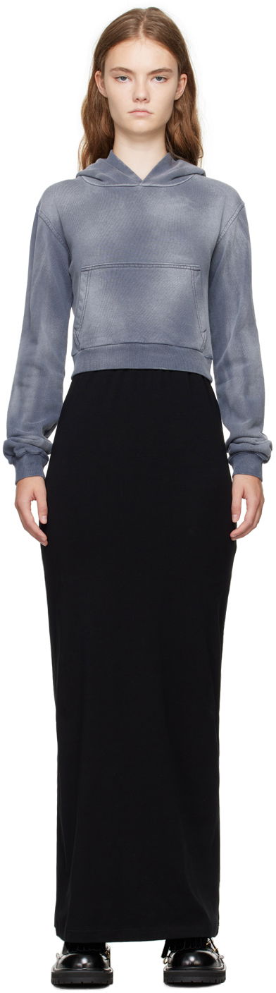 Kjol We11done We11done Layered Hoodie Maxi Dress Svart | WD-TH2-24-838-W-CH