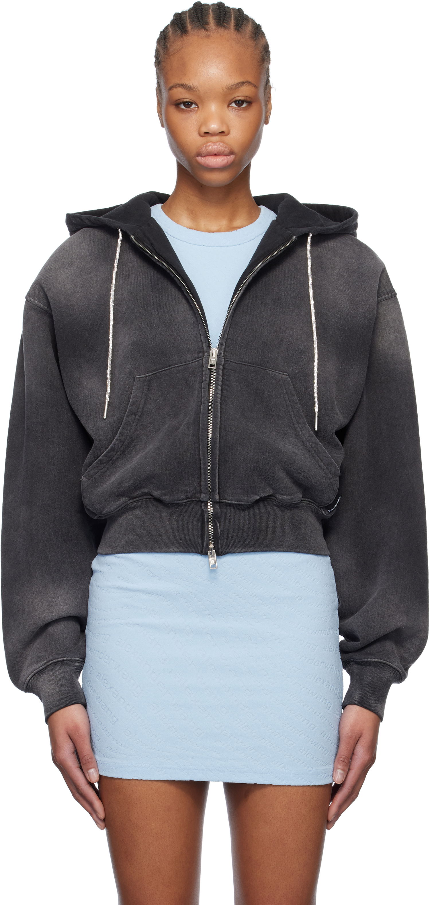 Sweatshirt Alexander Wang Alexander Wang Cropped Zip-Up Hoodie Svart | 4CC1252112, 0