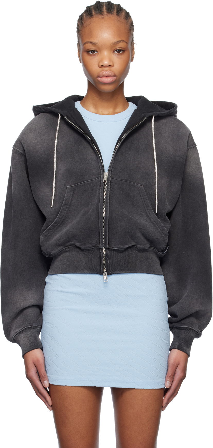 Sweatshirt Alexander Wang Alexander Wang Cropped Zip-Up Hoodie Svart | 4CC1252112