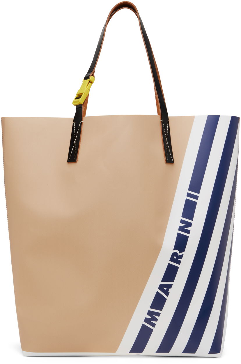 Tygpåse Marni Marni Stripes North South Tote Beige | SHMQ0037A9P8180ZO860