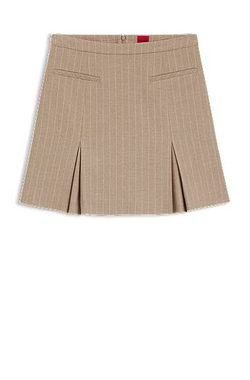 Kjol BOSS Pinstripe Flannel Mini Skirt Beige | 50542569