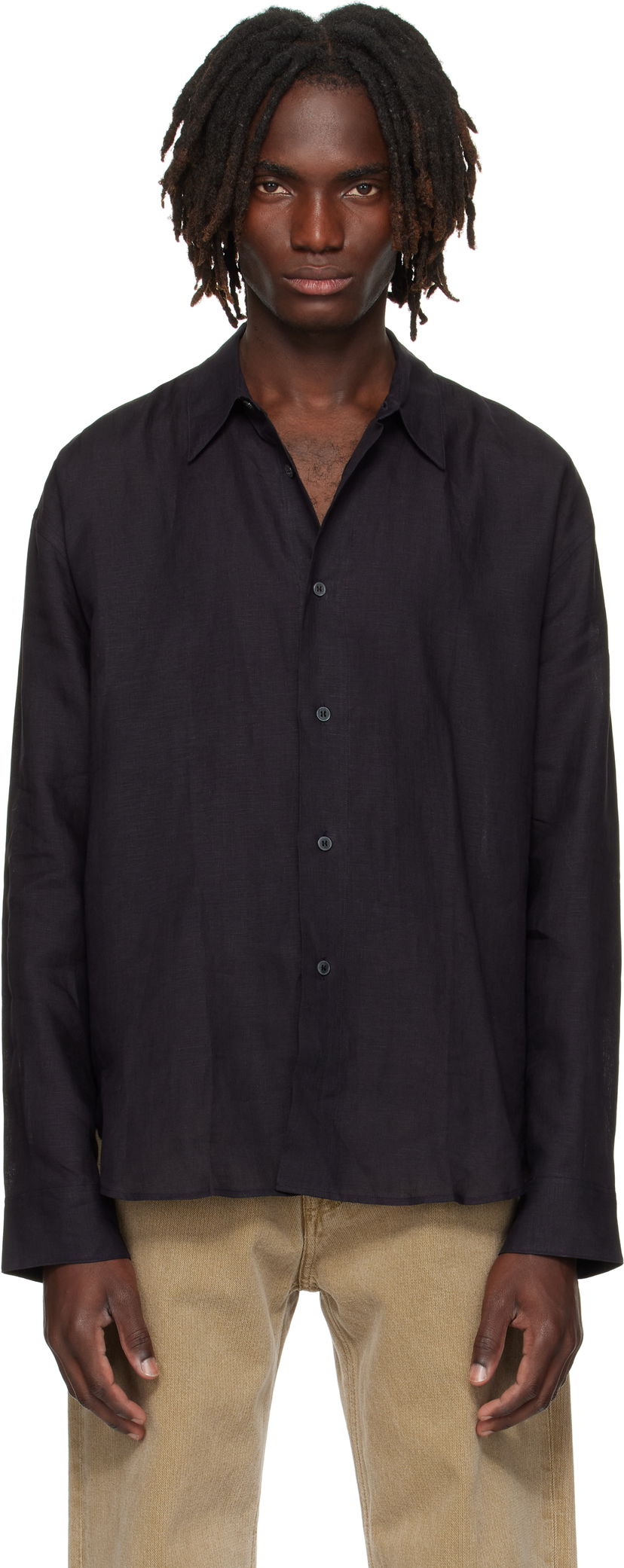 Skjorta Studio Nicholson Studio Nicholson Rafe Linen Shirt Svart | RAFE SNM - 1402
