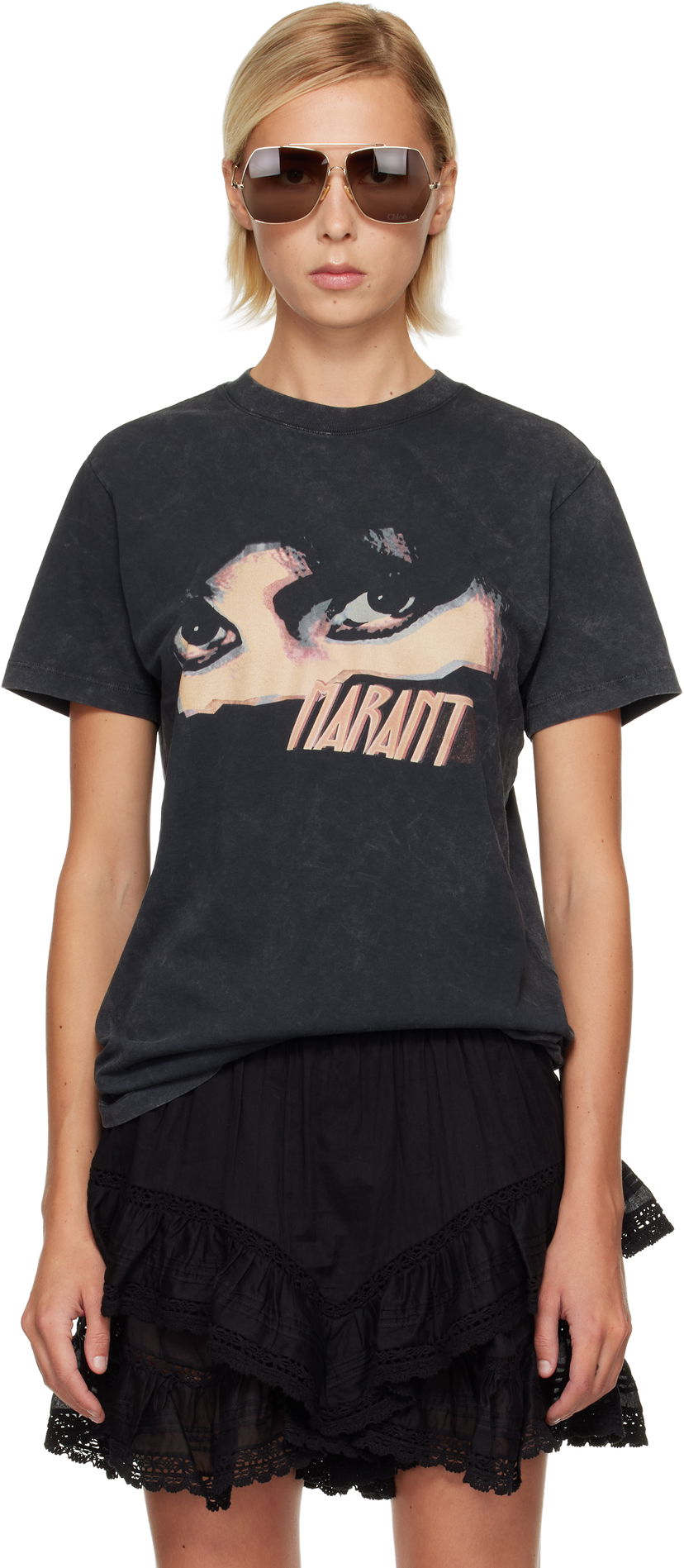 T-shirt Isabel Marant Étoile Etoile Zoeline Short Sleeve Washed Graphic Print T-Shirt Svart | TS0147FA-C3N07E