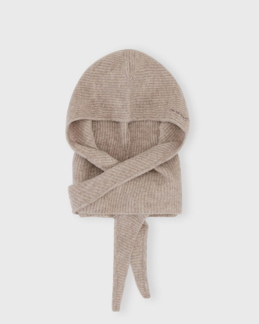 Mössa GANNI Wool Ribbed Knit Balaclava with Tie Beige | A5983-859