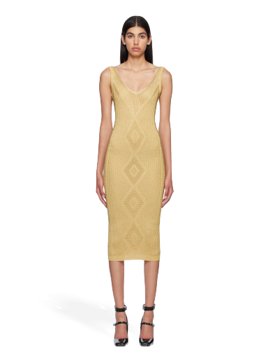 Klä Valentino V-Neck Midi Dress "Gold" Beige | 2B3KD09U7SK