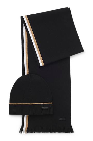 Mössa BOSS Hat and scarf gift set with stripe details Svart | 50551072, 0