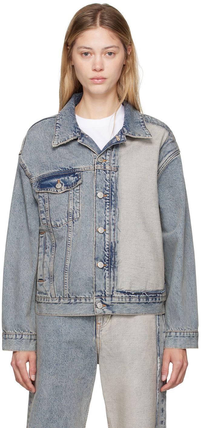 Jacka Maison Margiela MM6 Blue Paneled Denim Jacket Grå | S52AM0307 S30844