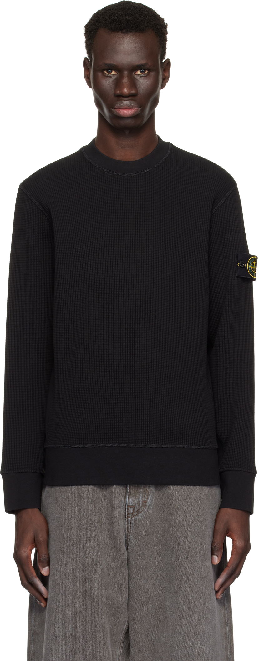 Sweater Stone Island Stone Island Waffle Fleece Sweatshirt Svart | K1S15 6100008 S0044