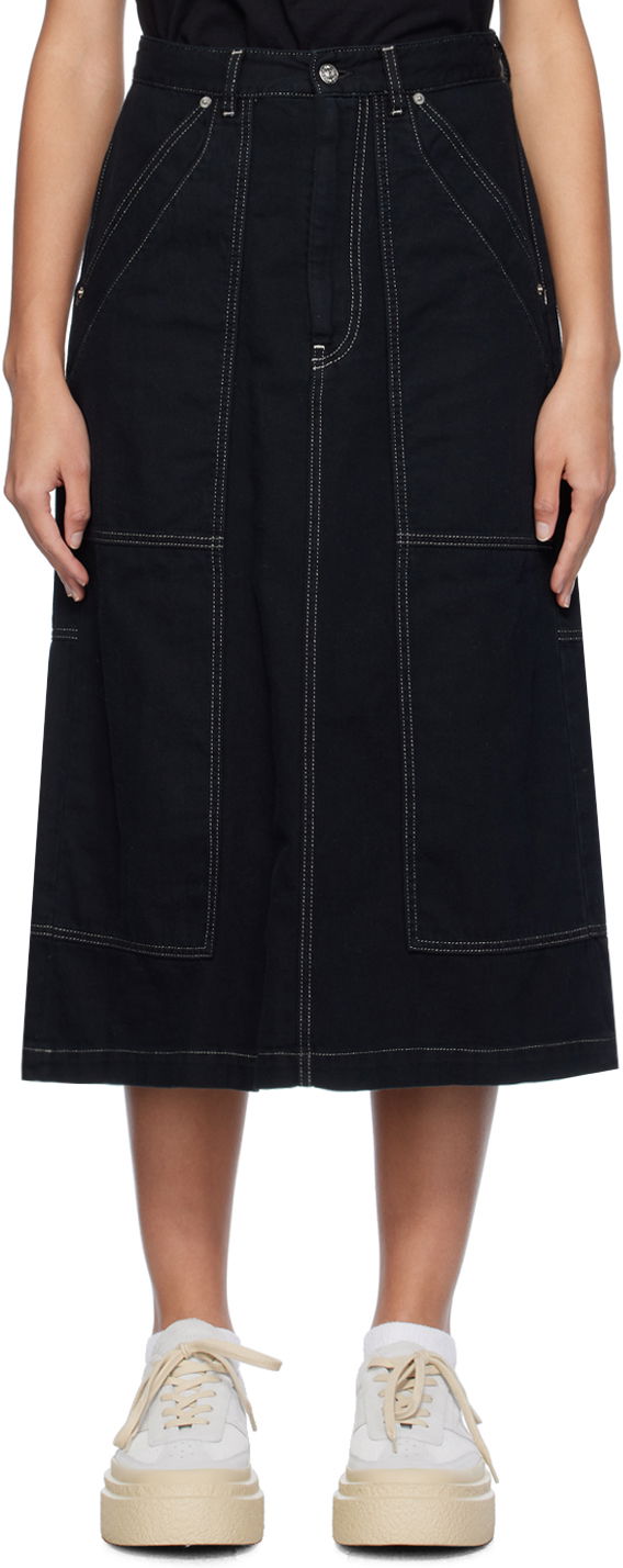 Kjol Maison Margiela MM6 Paneled Denim Midi Skirt Svart | S62MI0015 M30002