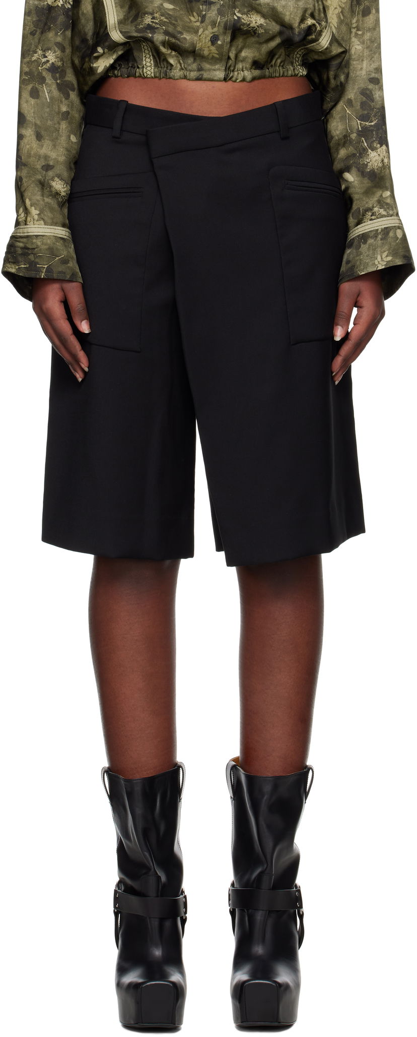 Shorts R13 R13 Crossover Knee-Length Shorts Svart | R13WR369-R475A
