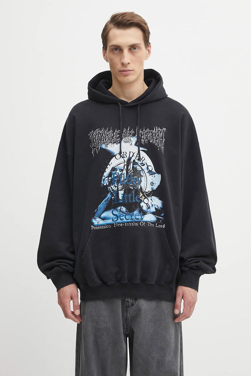 Sweatshirt VETEMENTS Cotton Cradle of Filth Filthy Secret Oversized Printed Hoodie Svart | UCF76HD600B
