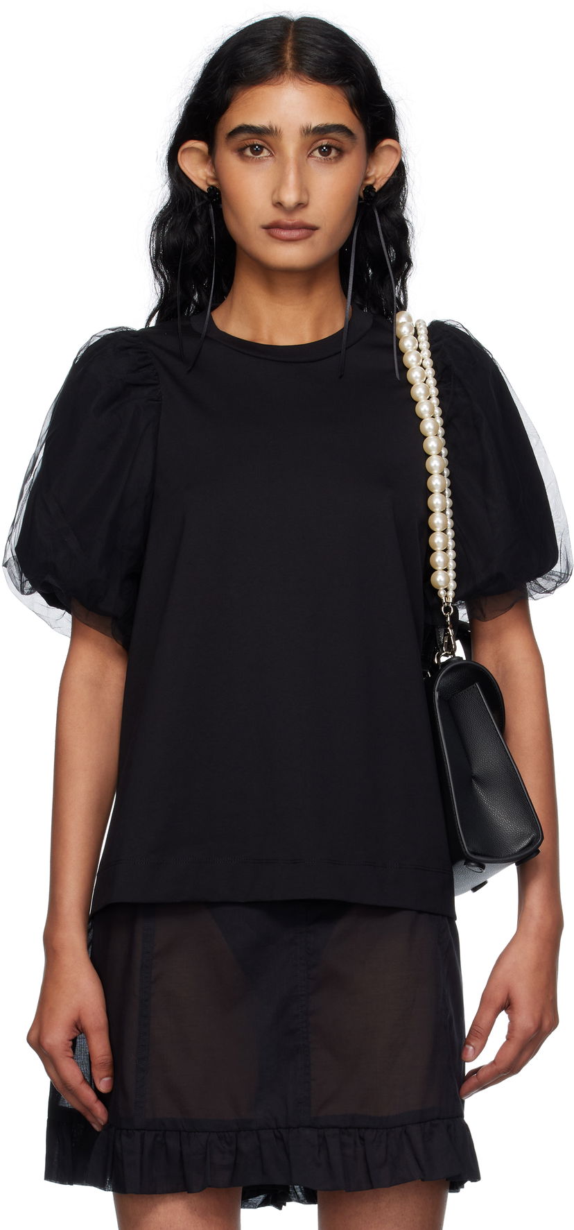 T-shirt Simone Rocha Simone Rocha Tulle Overlay Puff Sleeve T-Shirt Svart | 5397 0553