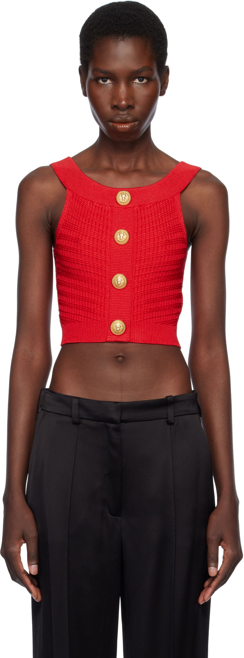 Linne Balmain Balmain Buttoned Boatneck Knit Cropped Tank Top Röd | EF0AB426KI42