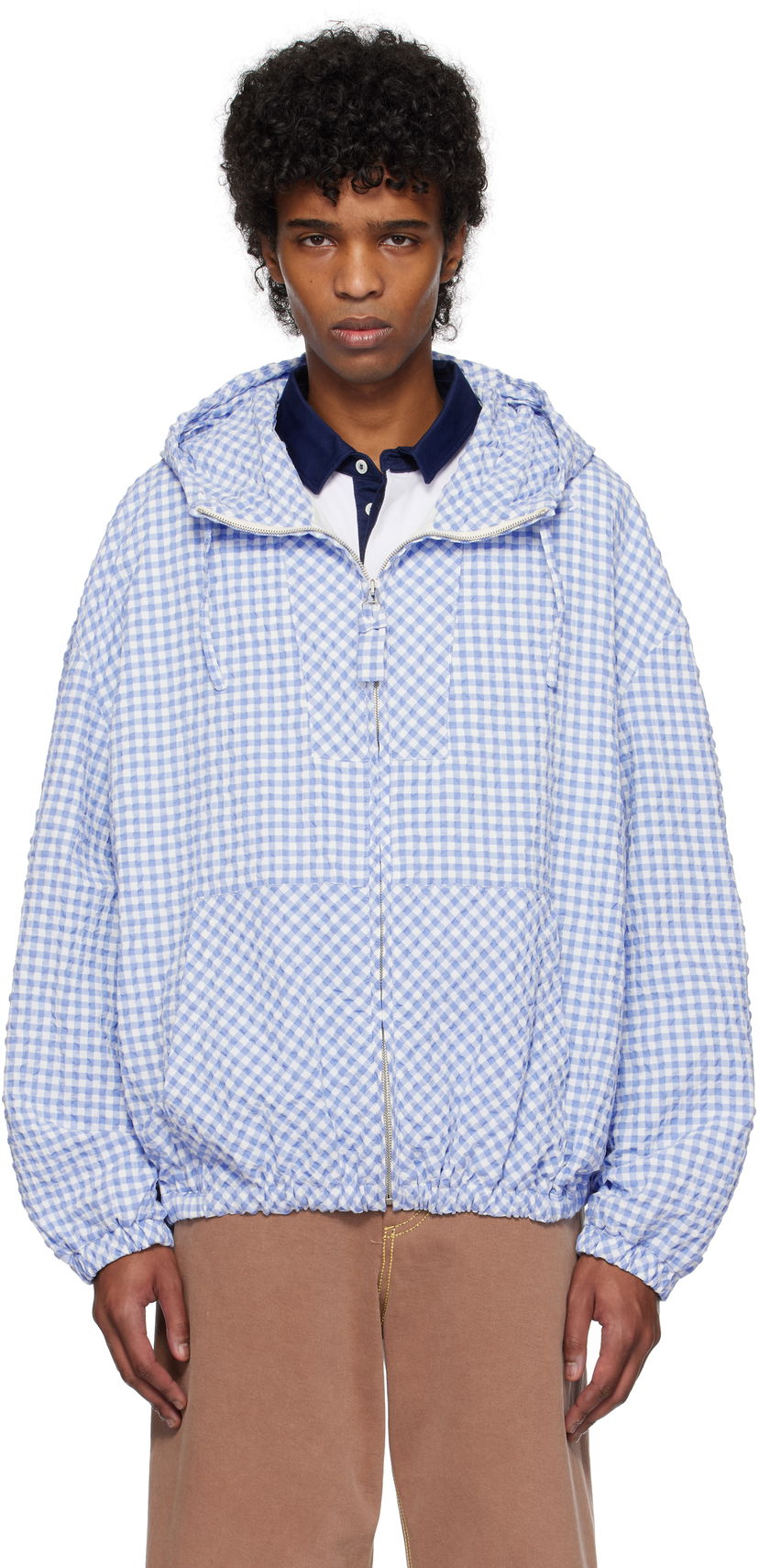Vindjacka Marni Marni Gingham Seersucker Hooded Jacket Blå | JUMU0179SU UTN929