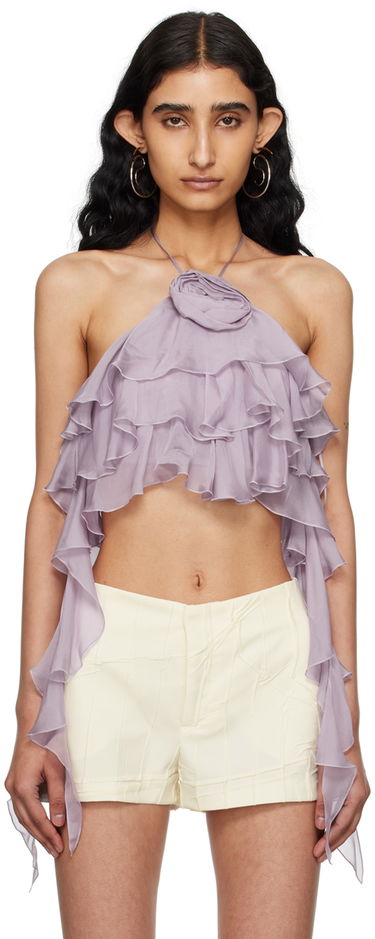 Crop top Blumarine Flounce Halter Top with Rose Detail Purpur | P444C092A, 0