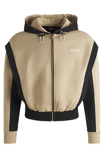 Sweatshirt BOSS BOSS Active Zip-Up Hoodie with Color-Blocking Beige | 50541327