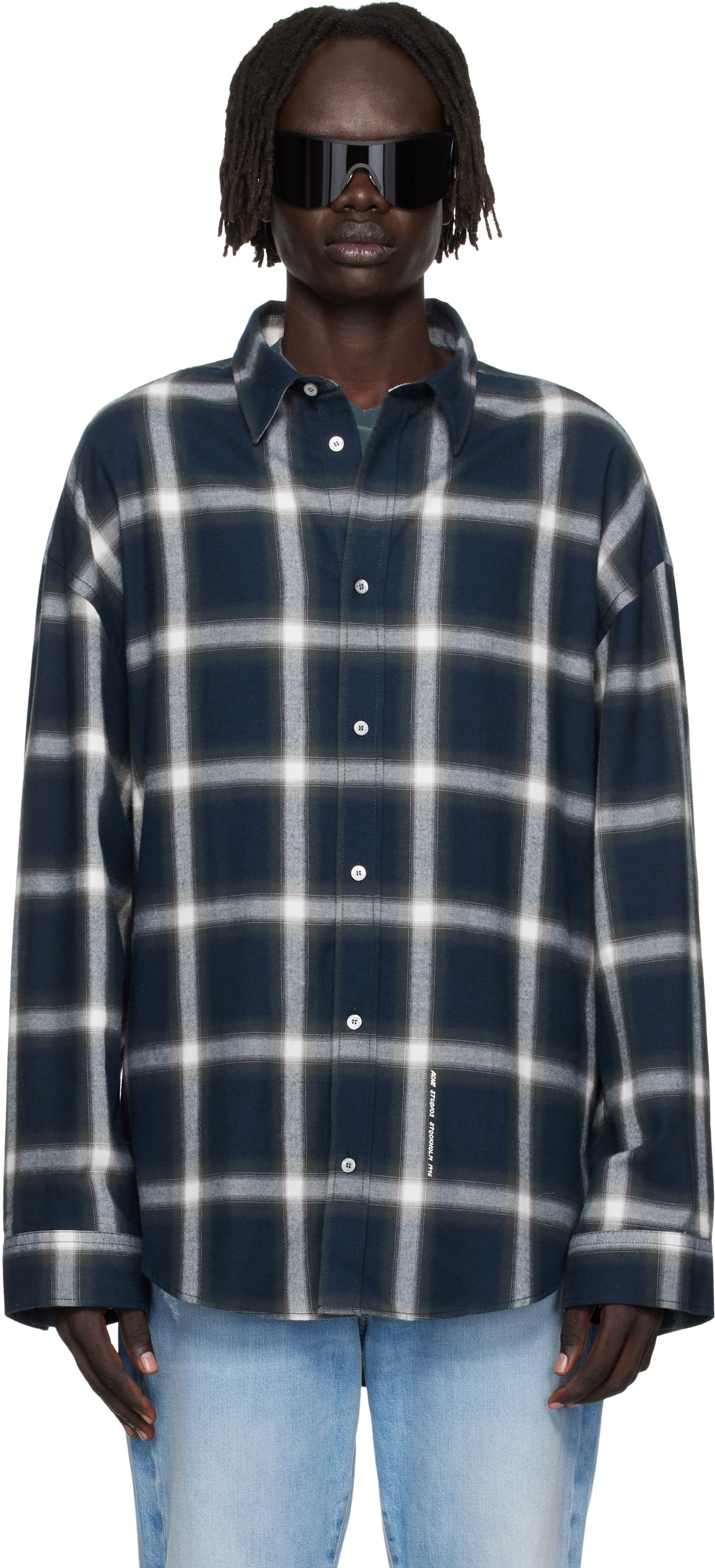 Skjorta Acne Studios Plaid Button-Up Shirt Mörkblå | BB0632-, 0