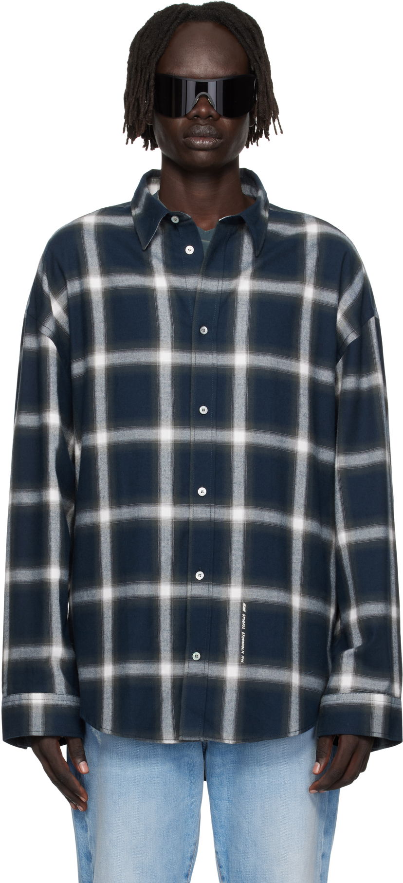 Skjorta Acne Studios Plaid Button-Up Shirt Mörkblå | BB0632-