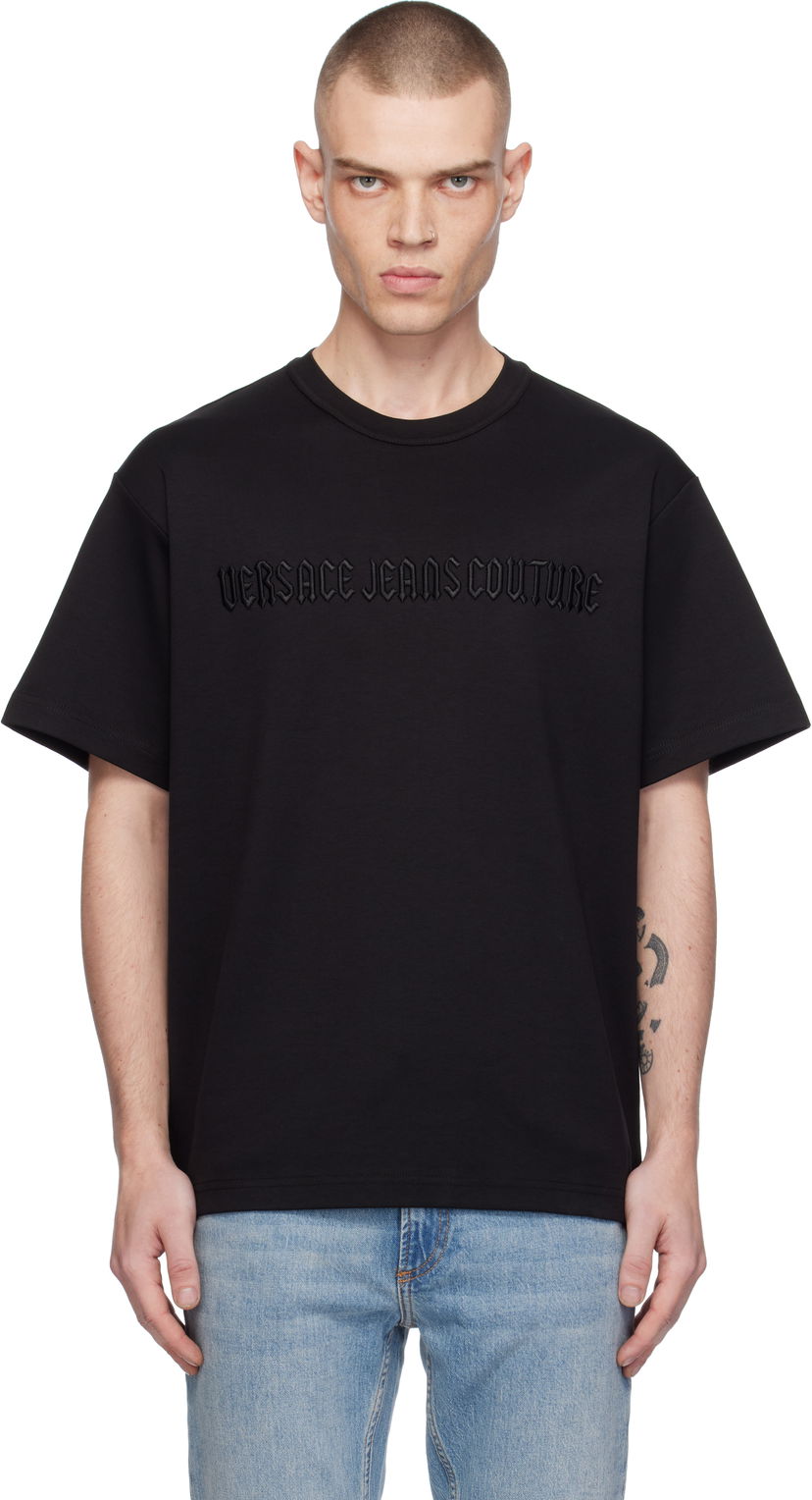 T-shirt Versace Logo Line Goth T-Shirt Svart | E77GAHC01_ECJ03C