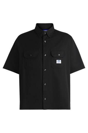 Skjorta BOSS Oversized Cotton Twill Shirt with Logo Patch Svart | 50517871