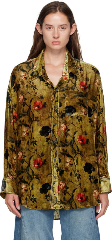 Skjorta R13 R13 Floral-Print Velvet Drop-Neck Shirt Grön | R13WR004-R595A, 0