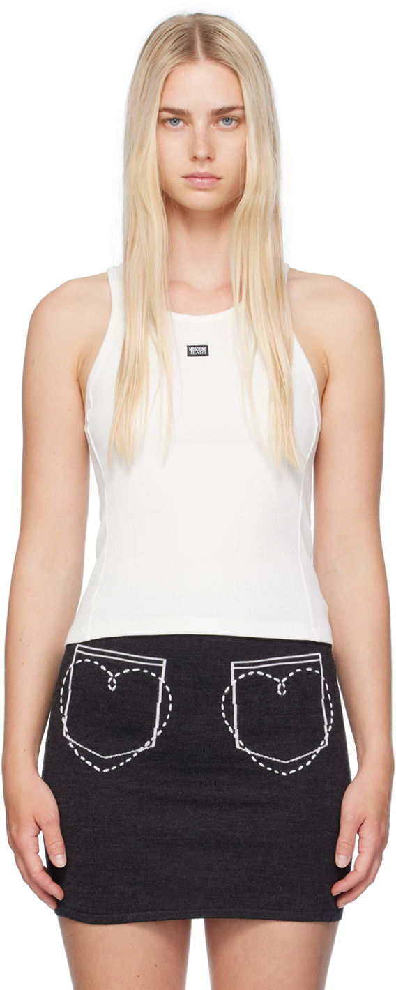Linne Moschino Moschino Jeans Patch Tank Top Vit | 242K10807
