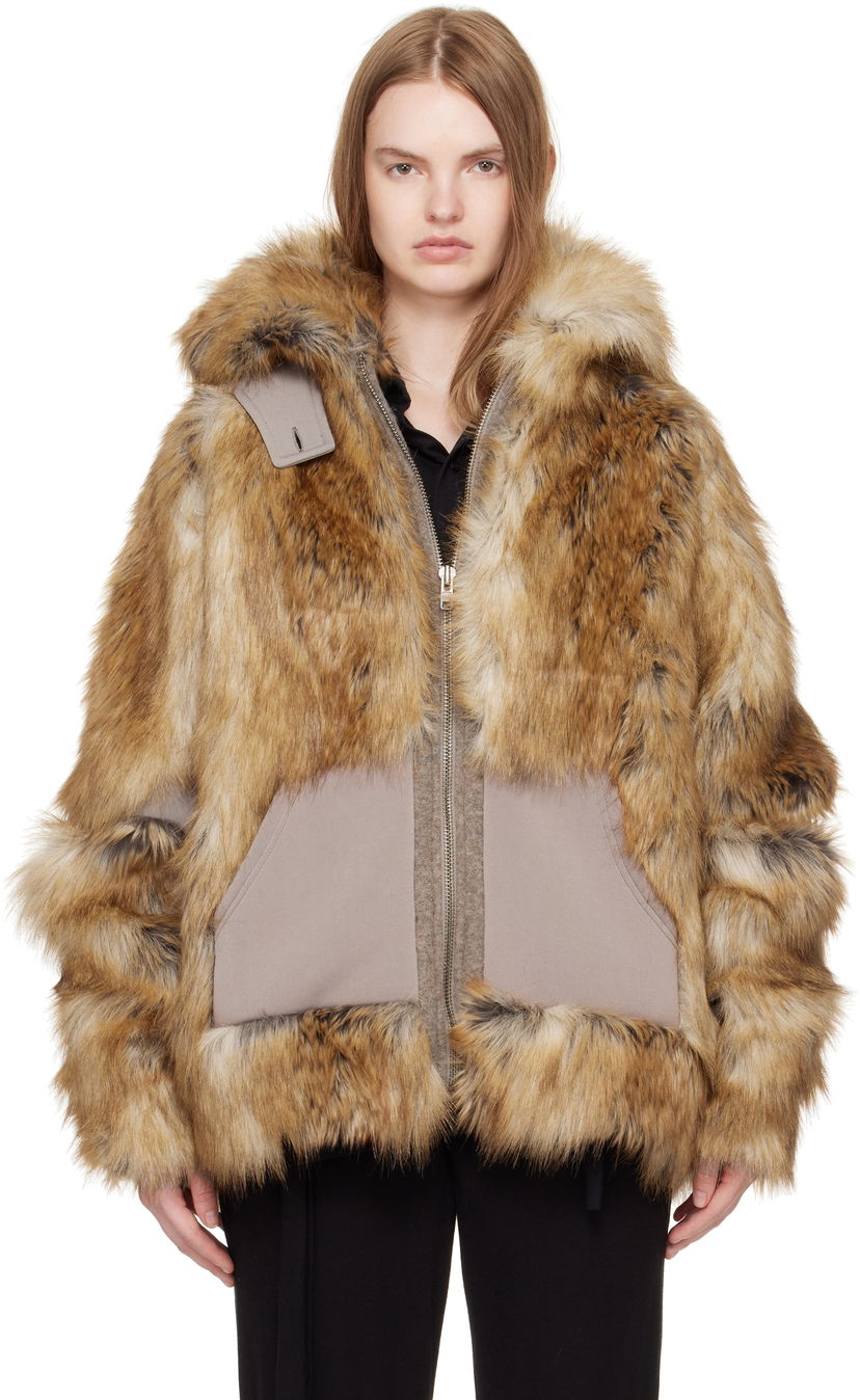 Jacka Ottolinger Ottolinger Oversized Furry Multiline Jacket Brun | 109-701709-01