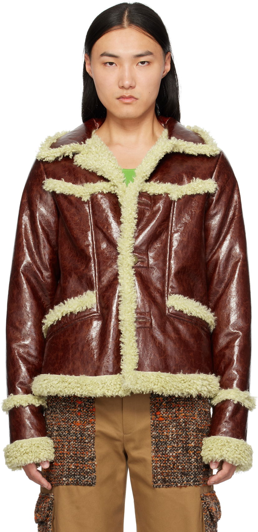 Jacka Anna Sui Anna Sui Runway Faux-Leather and Shearling Jacket Brun | M824A31