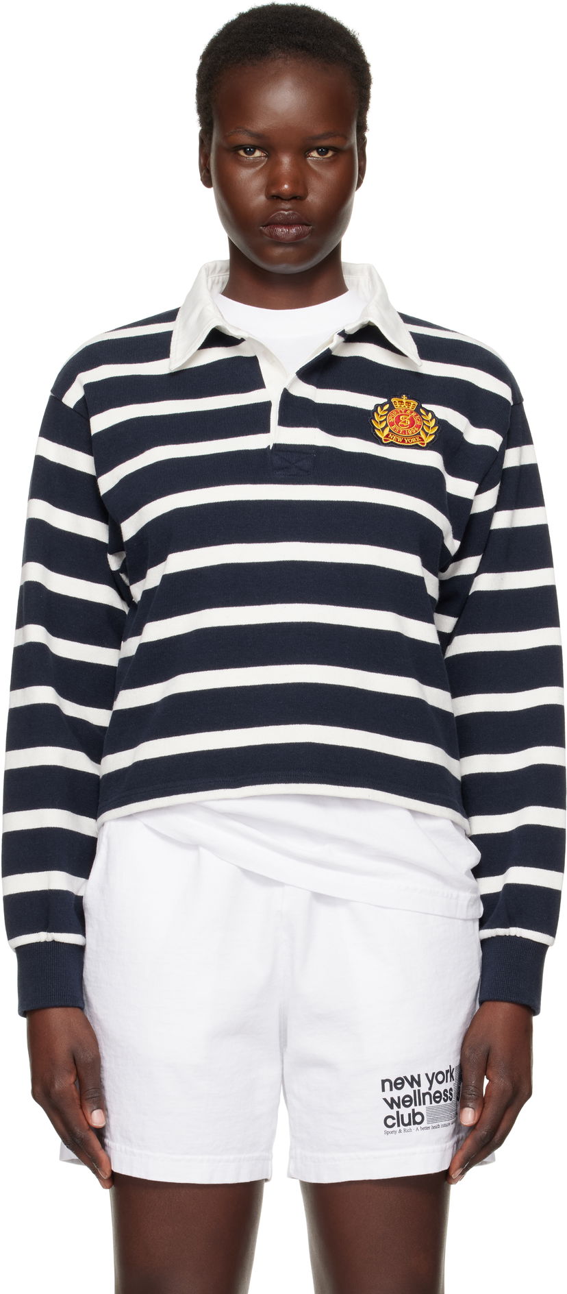 Polotröja Sporty & Rich Navy & White Striped Cropped Rugby Polo Mörkblå | ST008506243ST39