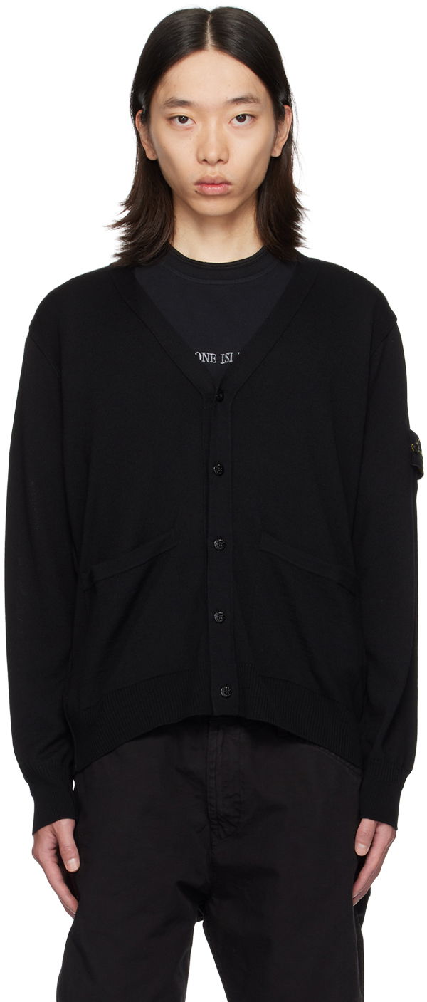 Sweater Stone Island Black Patch Cardigan Svart | 8115511C4