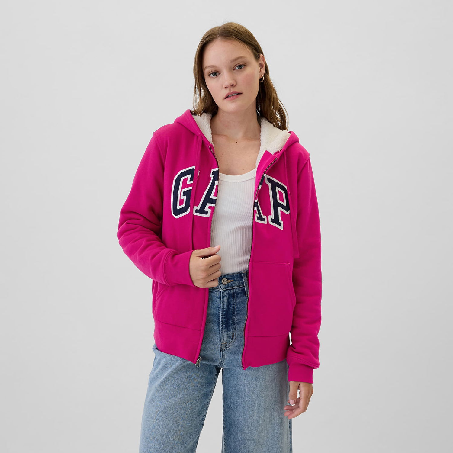 Sweatshirt GAP Logo Sherpa Fullzip Hoodie Bright Beet Rosa | 498594-01, 0