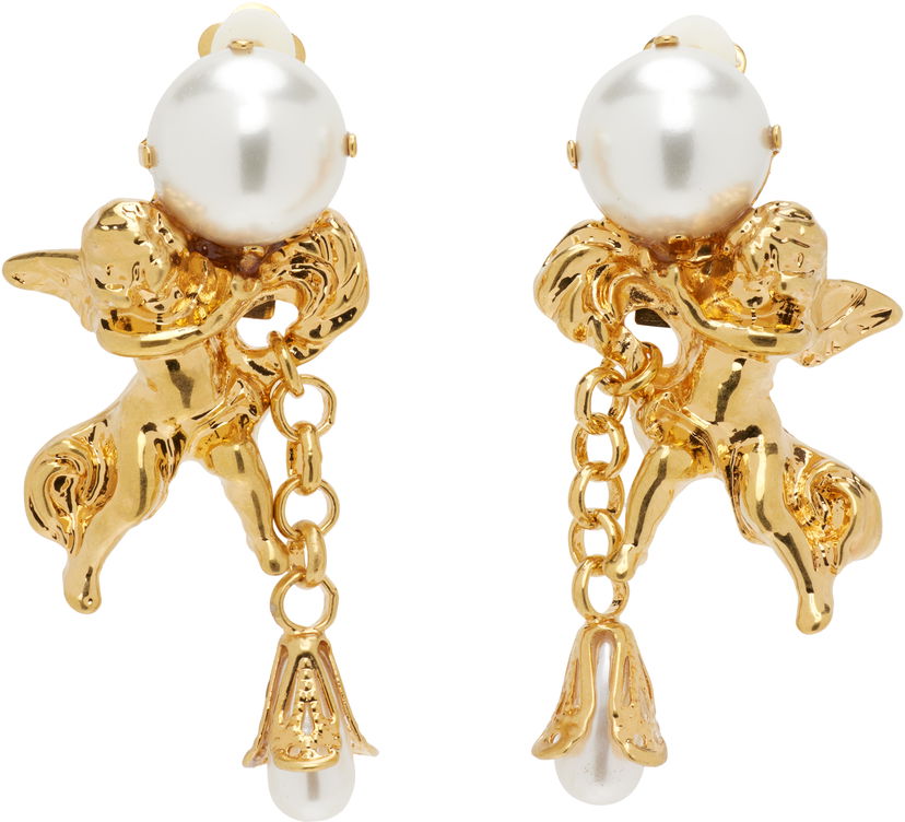 Örhängen Balmain Agnes Baroque Pearl Cherub Dangle Brass Clip-on Earrings Gul | FN1XI517MPLT