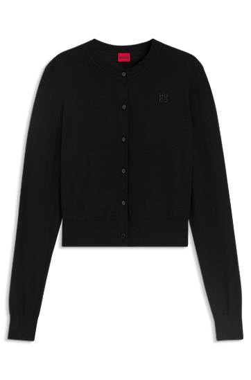 Sweater BOSS Crew-neck merino wool cardigan with stacked logo Svart | 50550984, 0