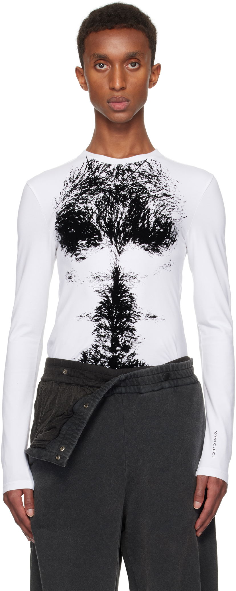 T-shirt Y/PROJECT Long Sleeve T-shirt Chest Print Vit | 204TO007