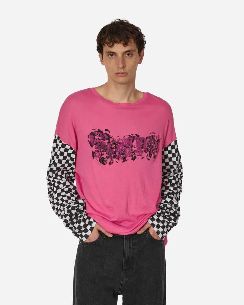 T-shirt ERL Checkered Sleeve Graphic Longsleeve T-Shirt Rosa | ERL08T018 1