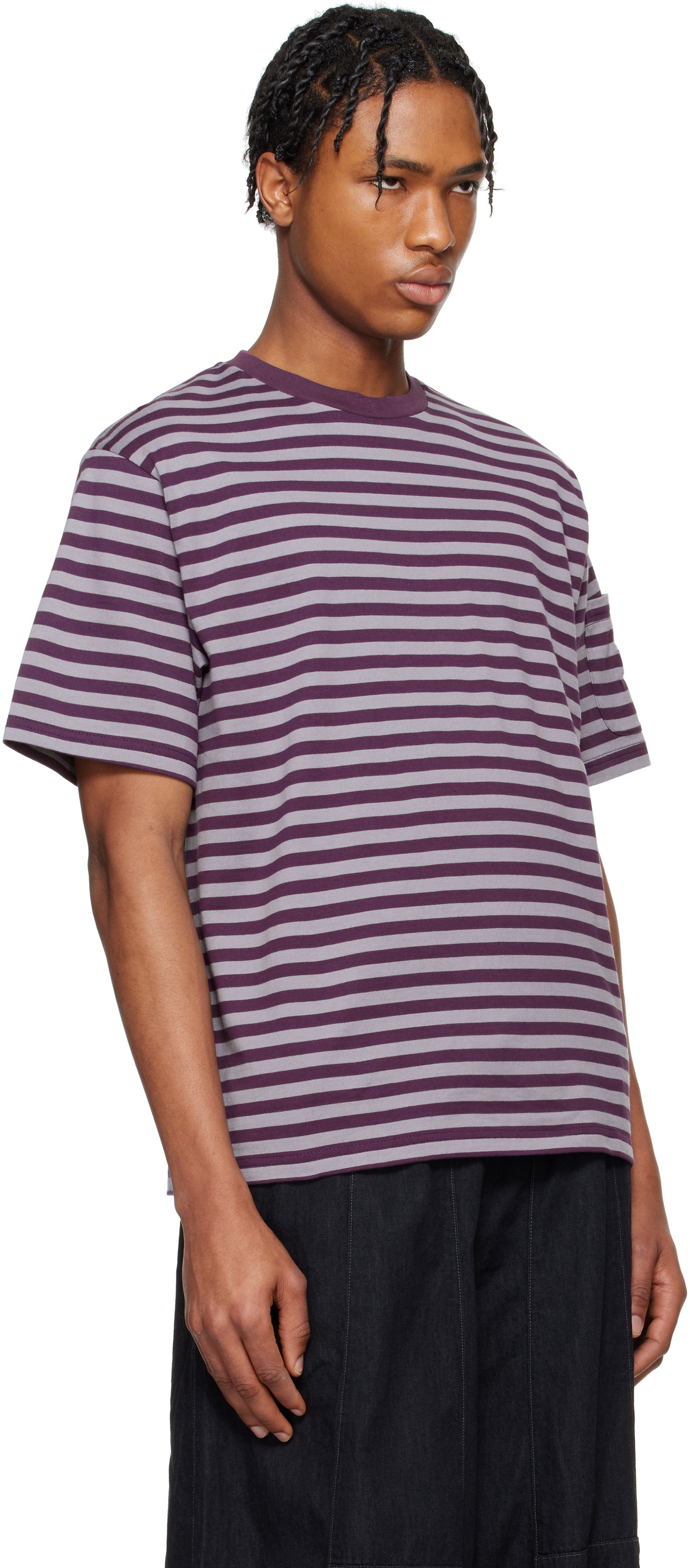 T-shirt Needles NEEDLES Cotton Stripe T-Shirt Purpur | QV364, 1