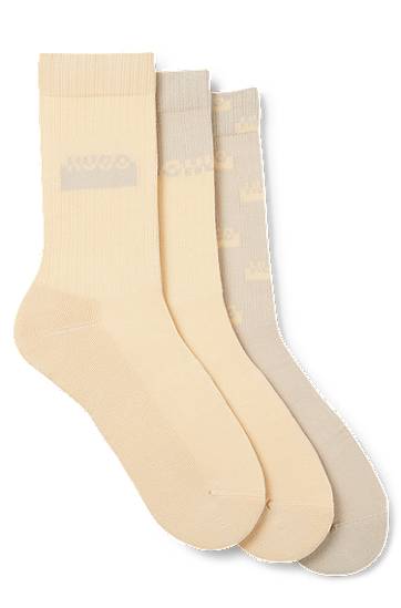 Strumpor BOSS Three-Pack of Short Socks with Split Logos Beige | 50543174, 0