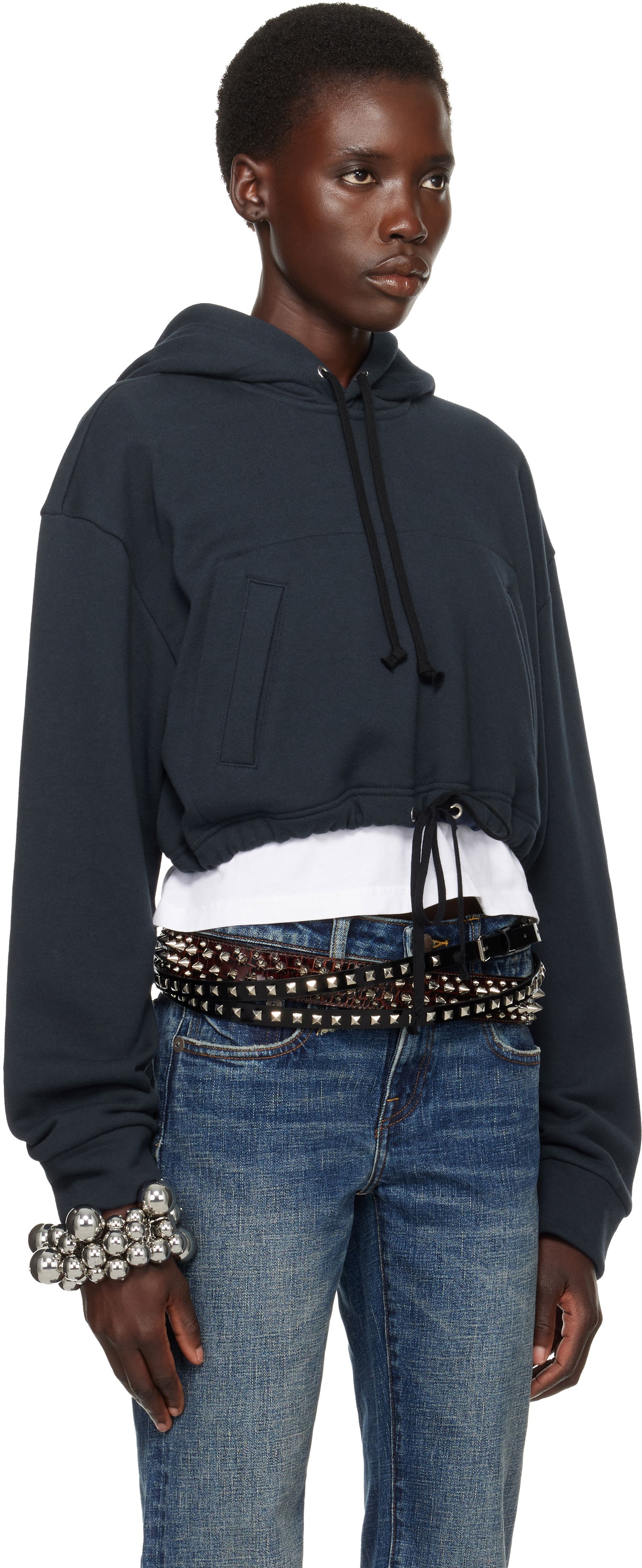 Sweatshirt Comme des Garçons Comme des Garçons Girl Cotton Back Pile Cropped Hoodie Mörkblå | NO-T016-051-1, 1