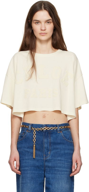 Crop top CHLOÉ Chloé Cropped Logo T-Shirt Beige | CH25SJH14183, 0