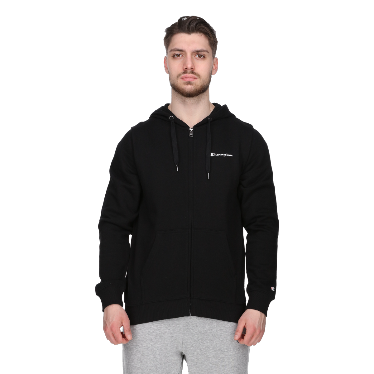 Sweatshirt Champion Basic Full-zip Hoodie Svart | CHA241M600-01, 0