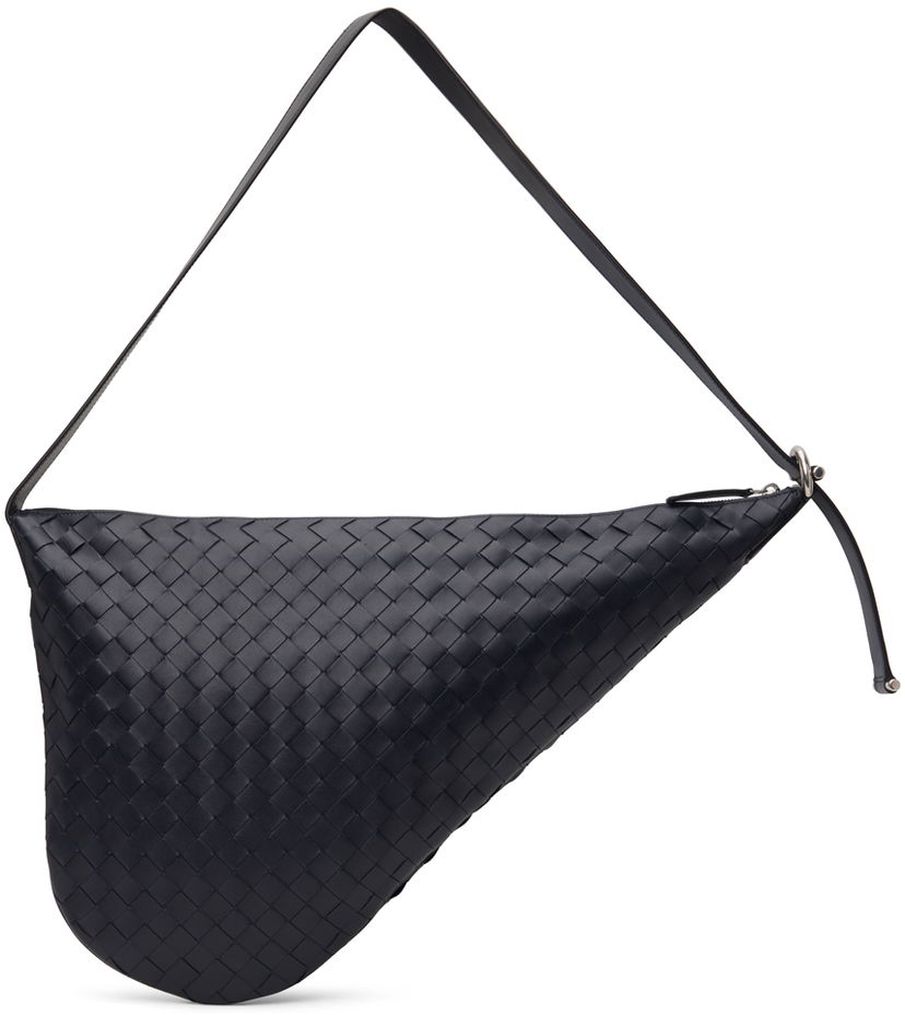Axelväska Bottega Veneta Bottega Veneta Virgule Intrecciato Leather Shoulder Bag Mörkblå | 743574V2HL1