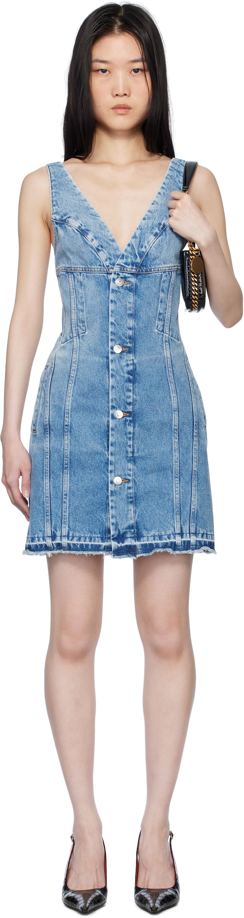 Klä Stella McCartney Stella McCartney Vintage Wash Denim Minidress Blå | 6D03553SQH05