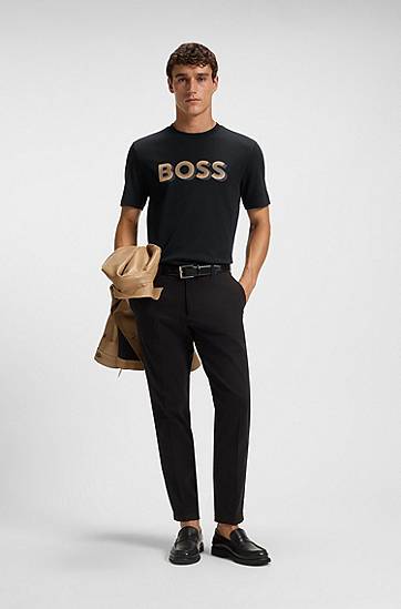 T-shirt BOSS Mercerised-cotton T-shirt with logo artwork Svart | 50551902, 1