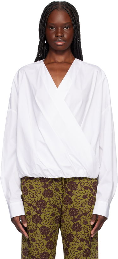 Skjorta Dries Van Noten Dries Van Noten Twisted V-Neck Blouse Vit | 251-010715-1466, 0