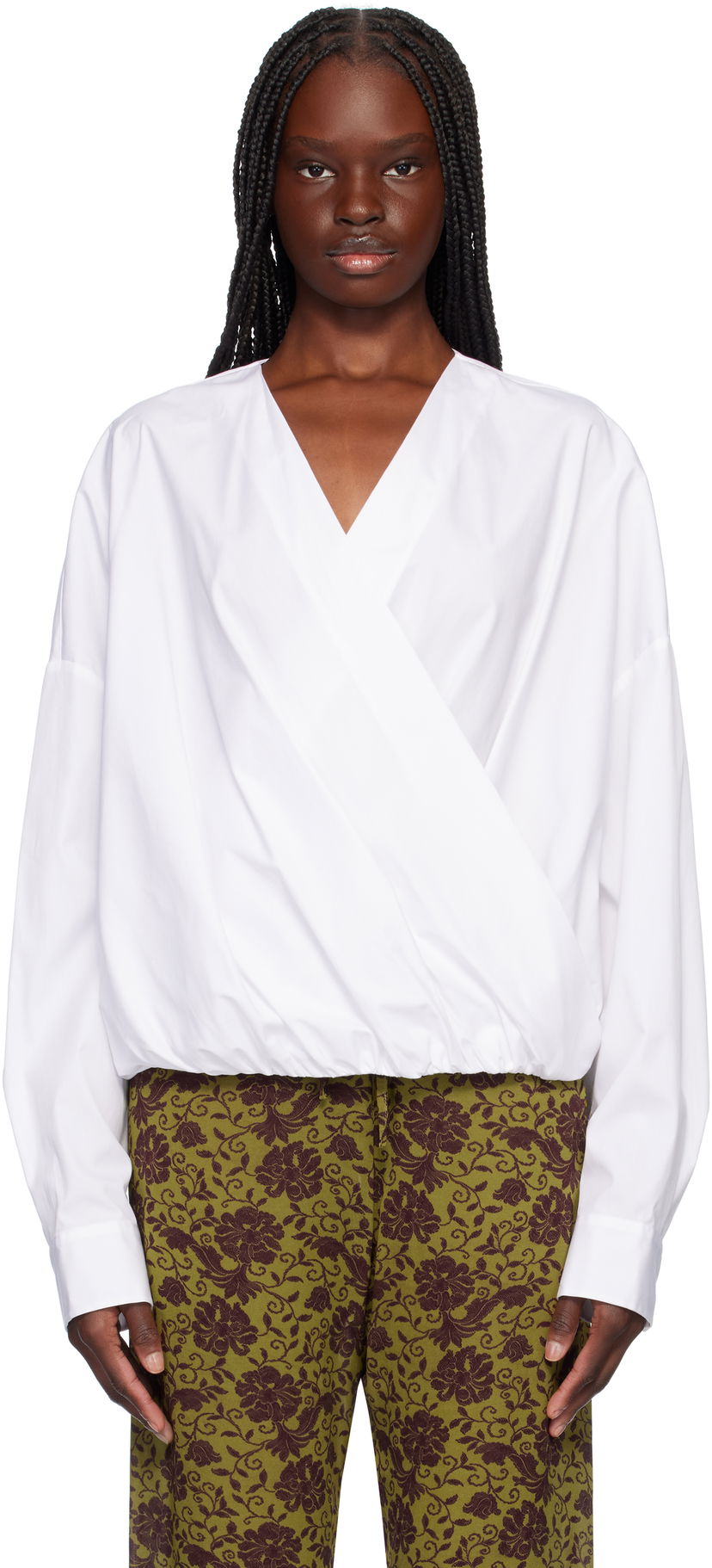 Skjorta Dries Van Noten Dries Van Noten Twisted V-Neck Blouse Vit | 251-010715-1466
