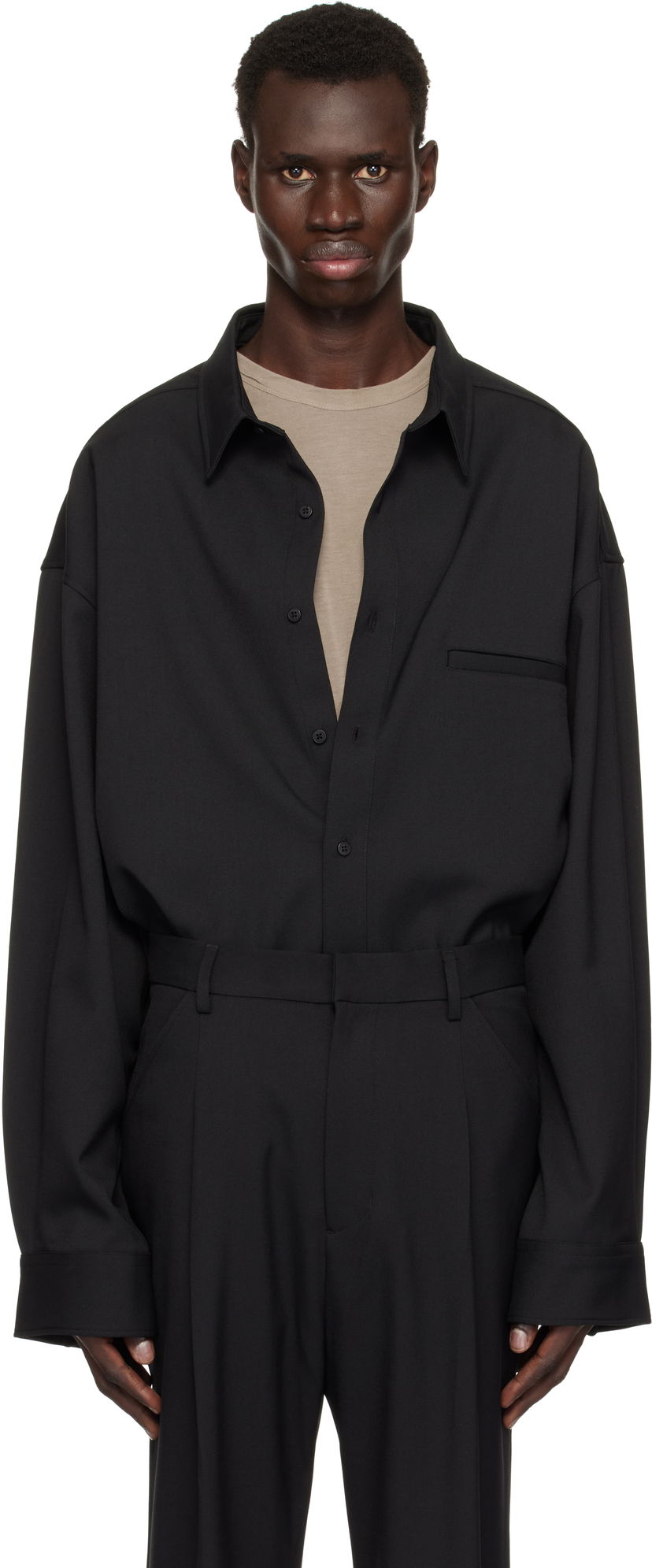 Skjorta Entire Studios Giant Wool Oversized Shirt Svart | ES2597BL