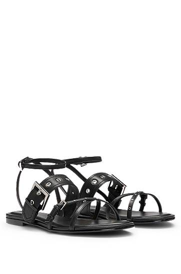 Tillbehör BOSS Leather Sandals with Eyelets and Studs Svart | 50542090